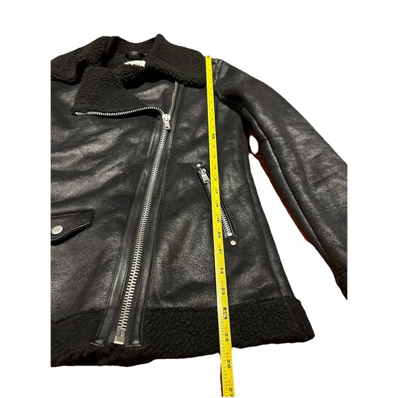 AVEC LES FILLES Shearling Moto Jacket Faux Vegan Leather Oversized Black Sz XS‎ - Picture 7 of 8